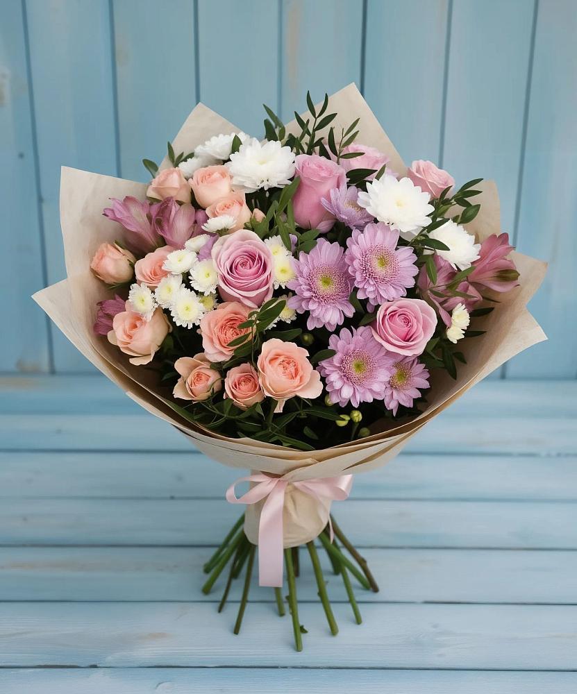 Букет цветов из: Хризантемы, Розы и Альстромерии в Александровке Наро-Фоминск