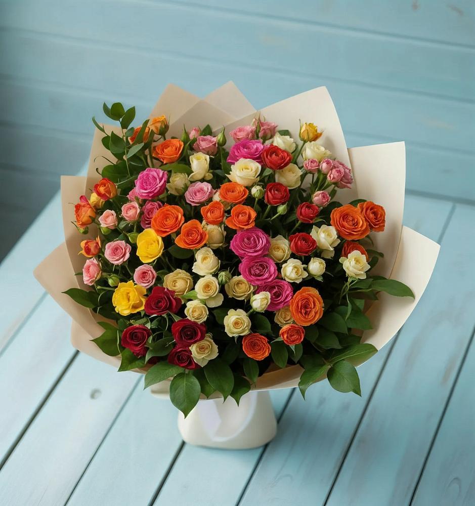 Букет Микс из разноцветных кустовых роз в Александровке Наро-Фоминск