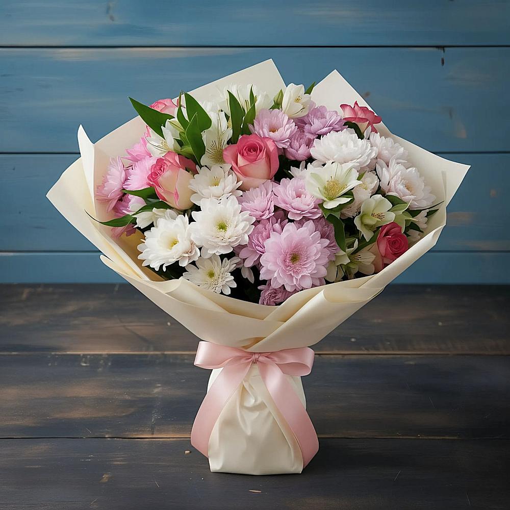 Букет цветов из: Хризантемы, Альстромерии и Розы в Александровке Наро-Фоминск